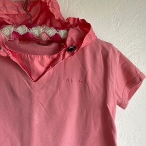 Prada made it Italy pink nylon hooded polo shirt teen 14